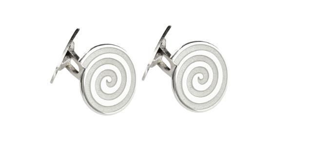 MANSJETTKNAPPER<br> Spiral, hvit emalje
