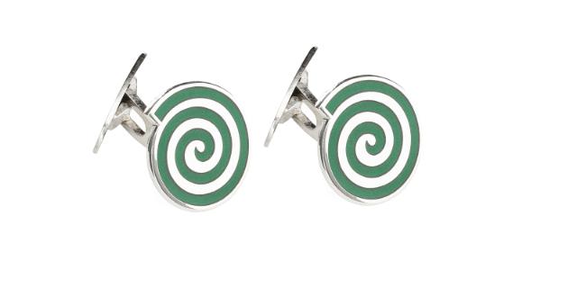 MANSJETTKNAPPER<br>Spiral, grønn emalje