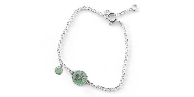LYKKELITEN<br>Armbånd med blomst, eplegrønn<br>14-16 cm