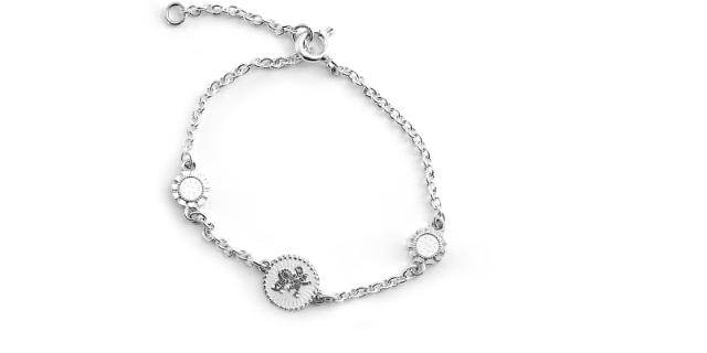 LYKKELITEN<br>Armbånd med blomster, hvit perlemor<br>14-16 cm