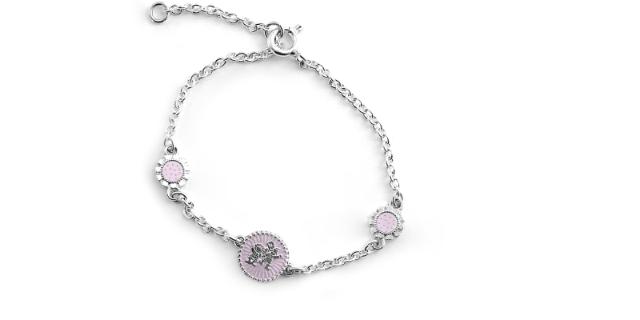 LYKKELITEN<br>Armbånd med blomster, rosa sky<br>14-16 cm