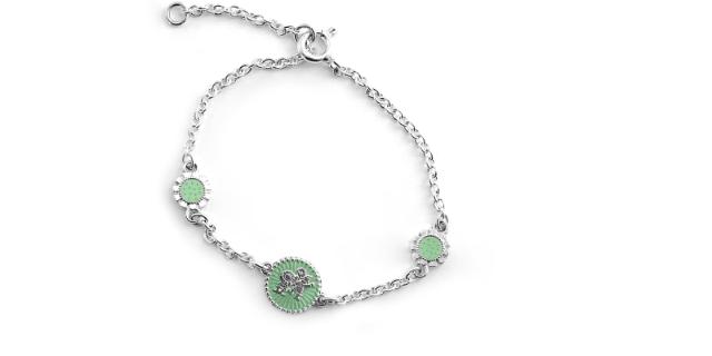 LYKKELITEN<br>Armbånd med blomster, eplegrønn<br>14-16 cm