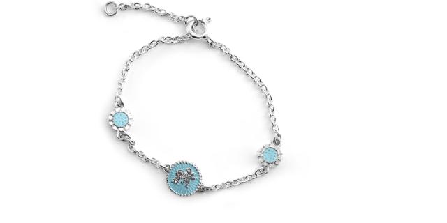 LYKKELITEN<br>Armbånd med blomster, himmelblå<br>14-16 cm