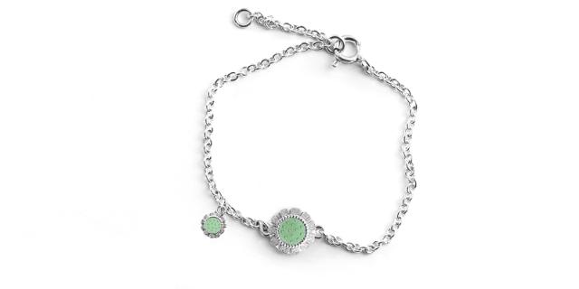 BLOOM Mini<br>Armbånd to blomster, eplegrønn<br>14-16 cm