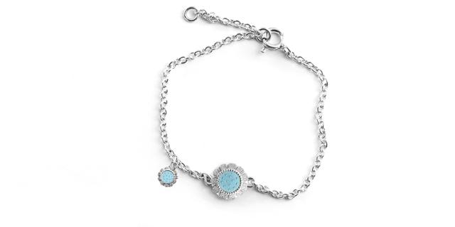 BLOOM Mini<br>Armbånd to blomster, himmelblå<br>14-16 cm