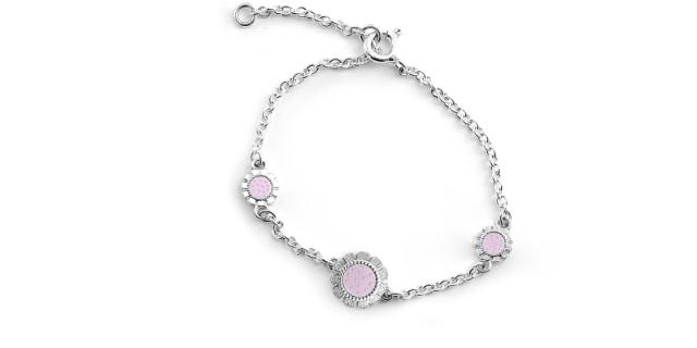 BLOOM Mini<br>Armbånd tre blomster, rosa sky <br> 14-16 cm