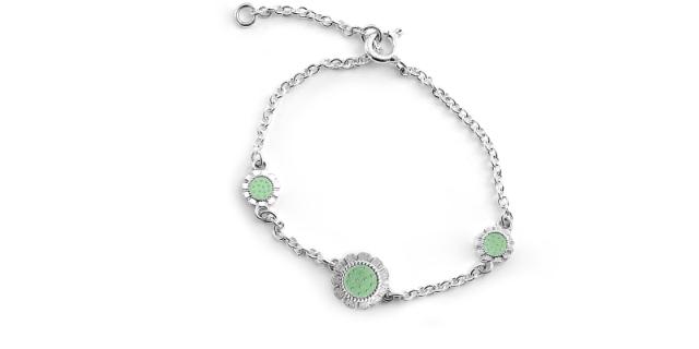 BLOOM Mini<br>Armbånd tre blomster, eplegrønn<br>14-16 cm