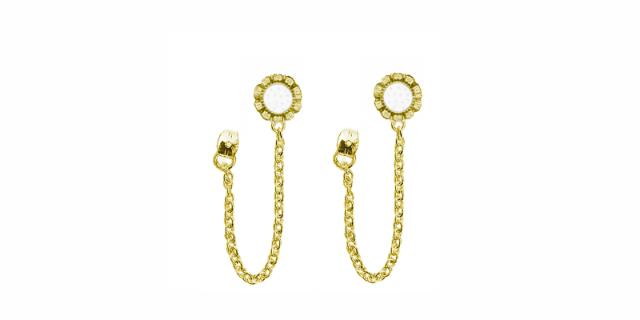 BLOOM<br>Øredobber forgylt, hvit emalje